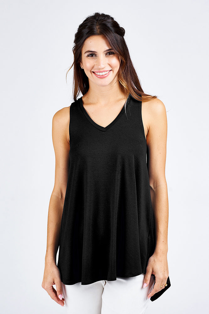 Woman wearing a black tank top.
