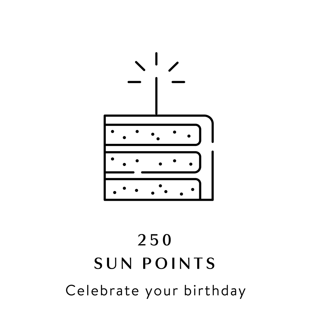Graphic of sun rewards points for celebrating birthday.